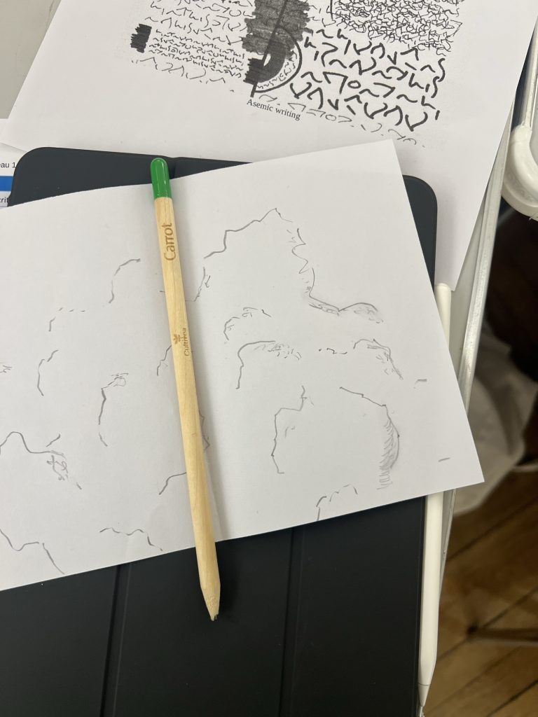 
Dessins de nuages ou d’arbres, selon la forme, que l’on interprète au crayon, un papier sur du papier blanc