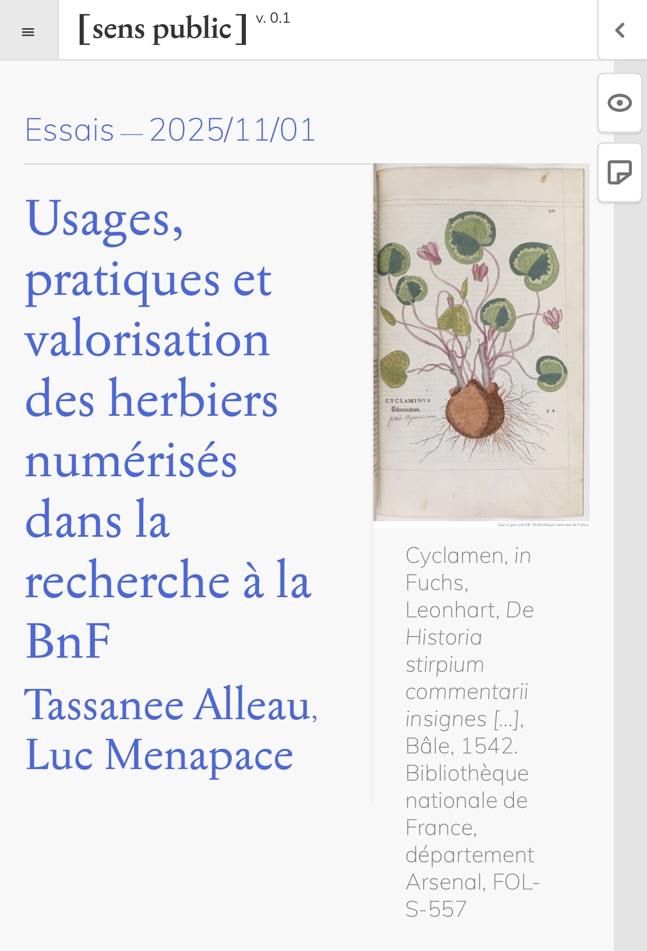 Usages, pratiques et valorisation des herbiers numérisés – article avec Luc Menapace